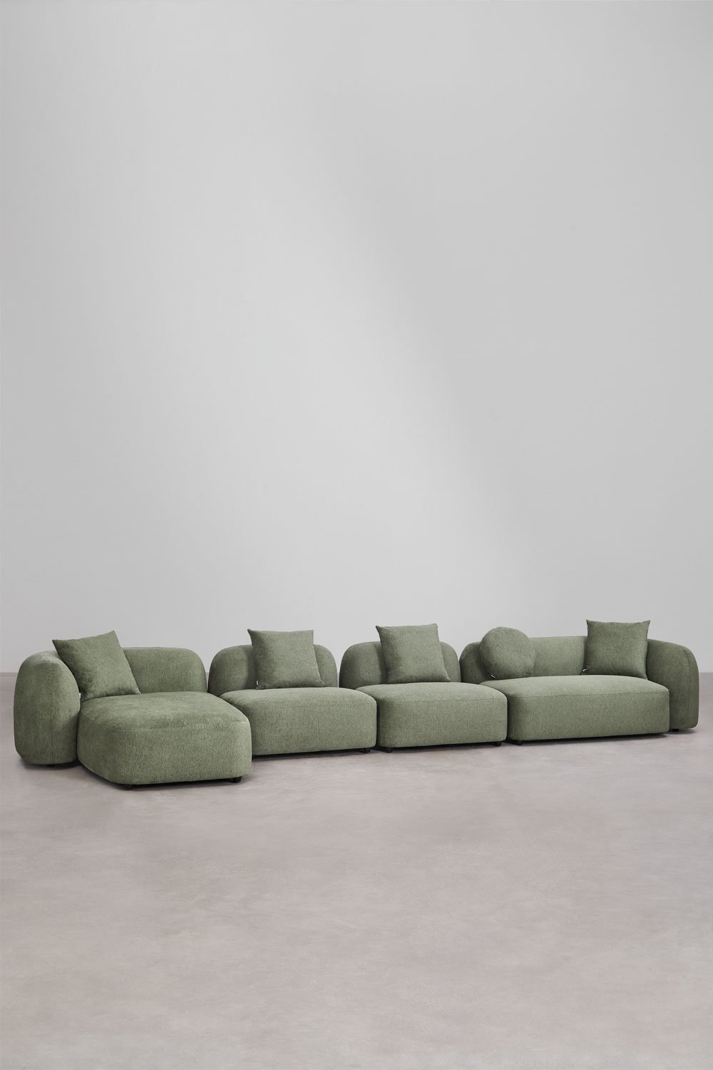 Divano chaise longue sinistro componibile in 4 pezzi in ciniglia Coco, immagine della galleria 3