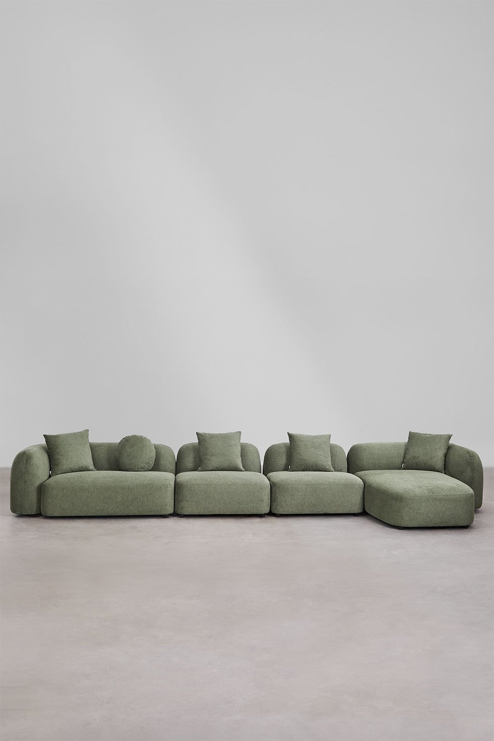 Divano modulare con chaise longue destra a 4 pezzi in ciniglia Coco, immagine della galleria 4