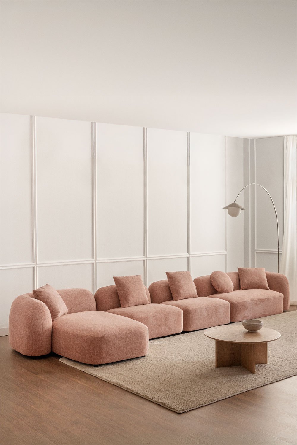 Divano chaise longue sinistro componibile in 4 pezzi in ciniglia Coco, immagine della galleria 13