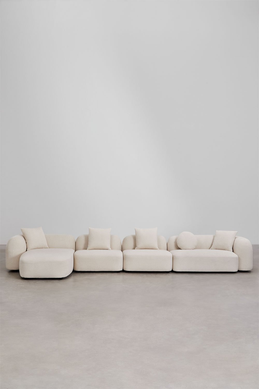 Divano chaise longue sinistro componibile in 4 pezzi in ciniglia Coco, immagine della galleria 4