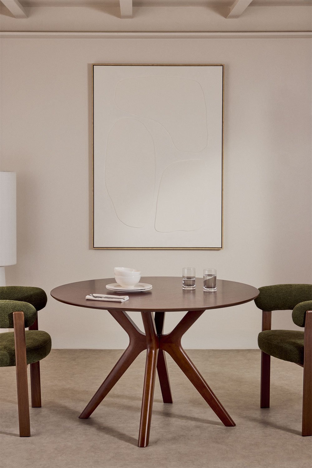 Tavolo da pranzo rotondo Ø120 cm in MDF e impiallacciatura in legno di caucciù Arnaiz, immagine della galleria 1