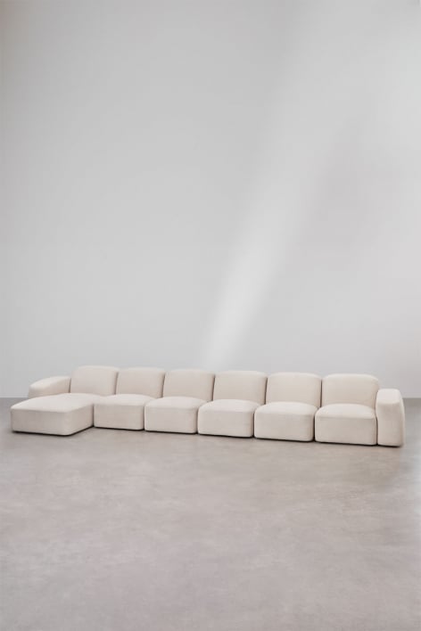 Divano modulare Bastian Chaise Longue Sinistra a 6 pezzi - Ciniglia Spessa Bianco