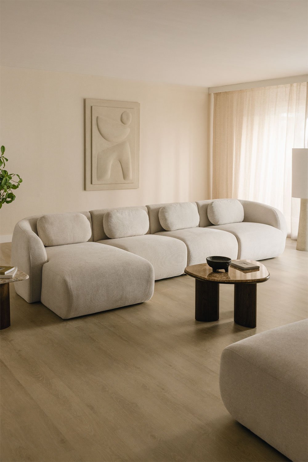 Divano componibile Coquette in ciniglia a 4 pezzi con chaise longue sinistra, immagine della galleria 1