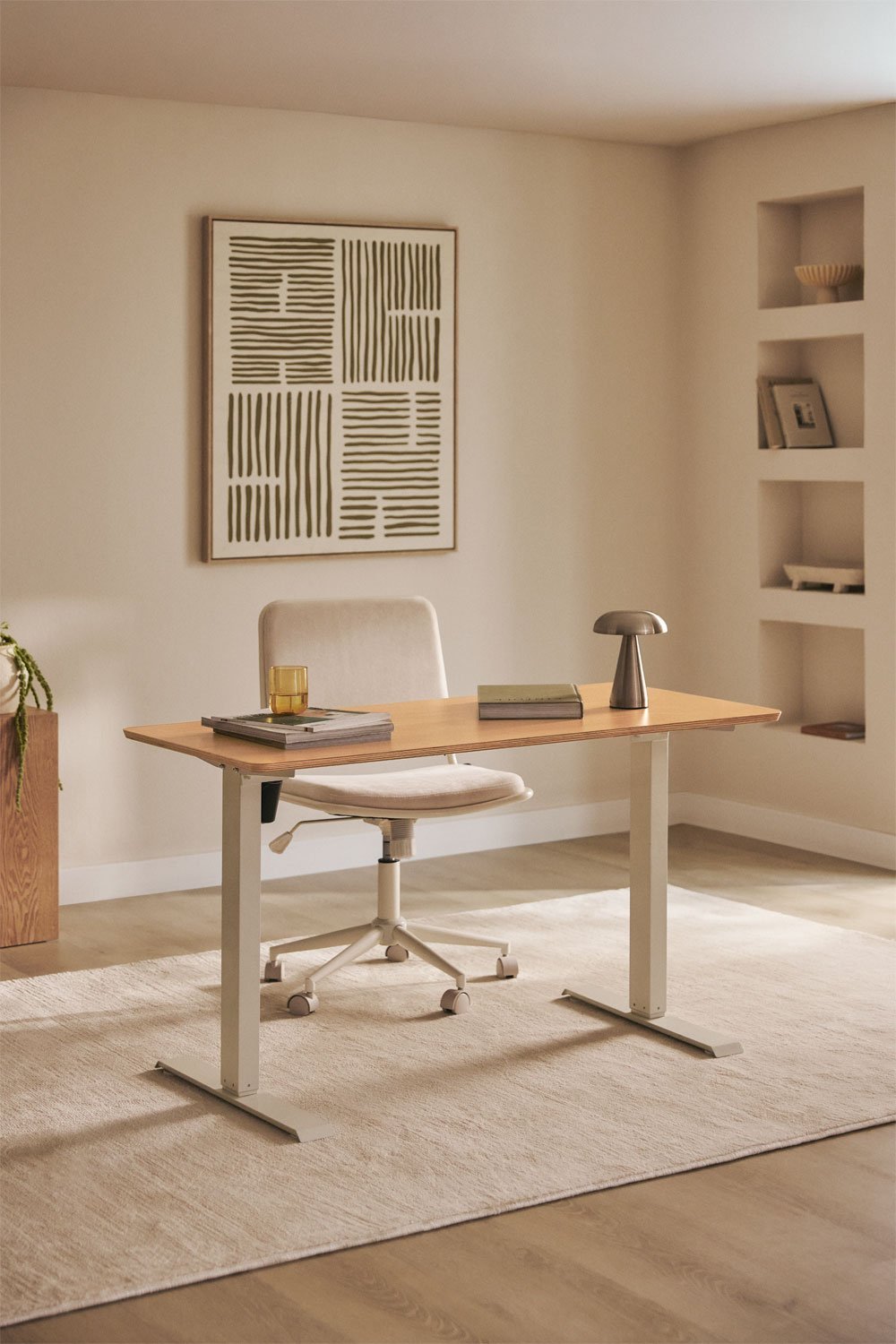 Scrivania elettrica rettangolare Serpi 120x60 cm con funzione memory in legno e ferro, immagine della galleria 1