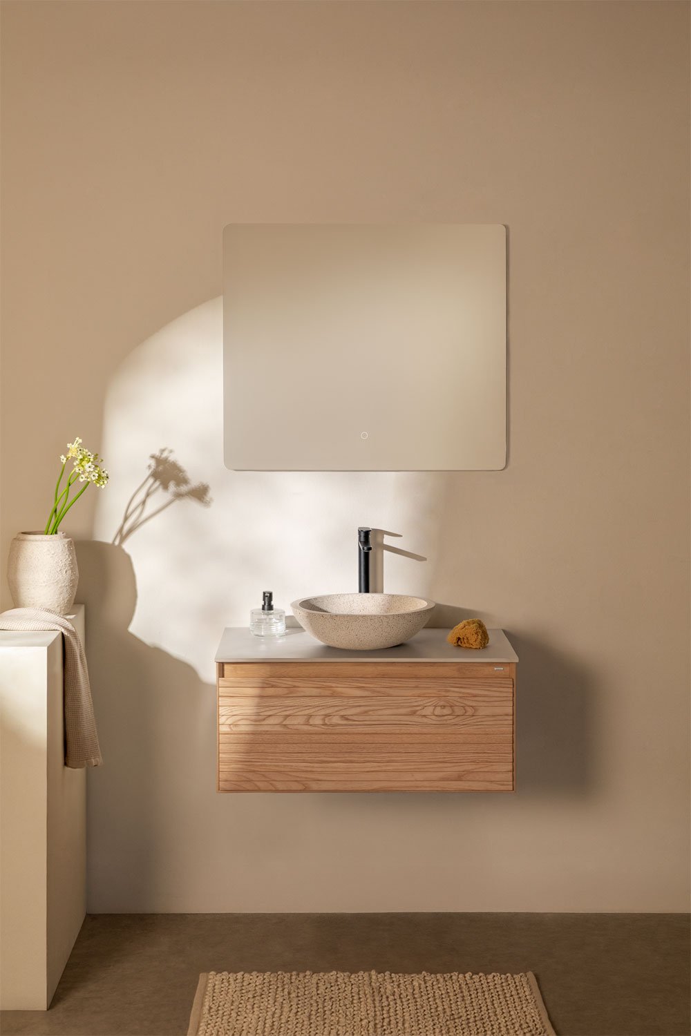 Set di mobili da bagno sospesi 80x50 cm in legno di frassino Tedrik, immagine della galleria 1