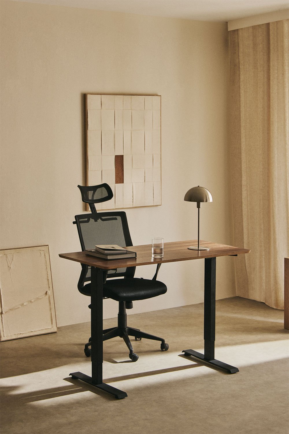 Scrivania elettrica rettangolare Serpi 120x60 cm con funzione memory in legno e ferro, immagine della galleria 1