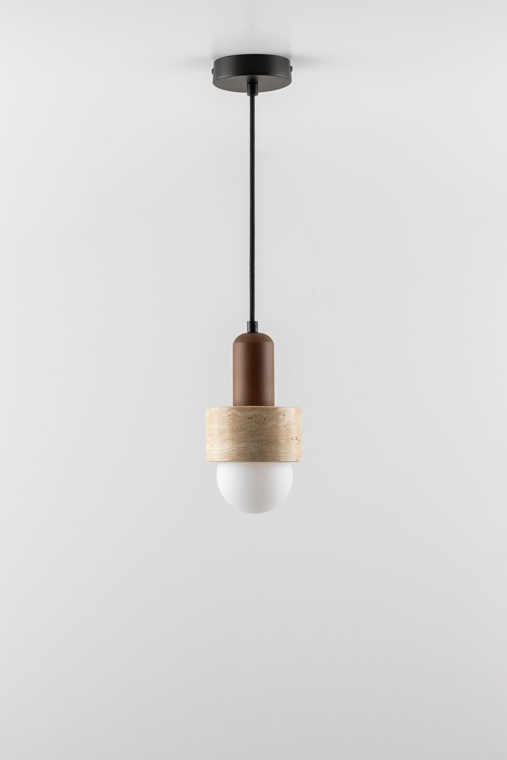 Lampadario Ø12 cm in travertino e legno Davise, immagine della galleria 2