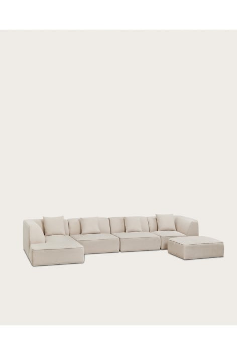 Divano componibile chaise longue sinistro a 4 pezzi con pouf imbottito Cardea