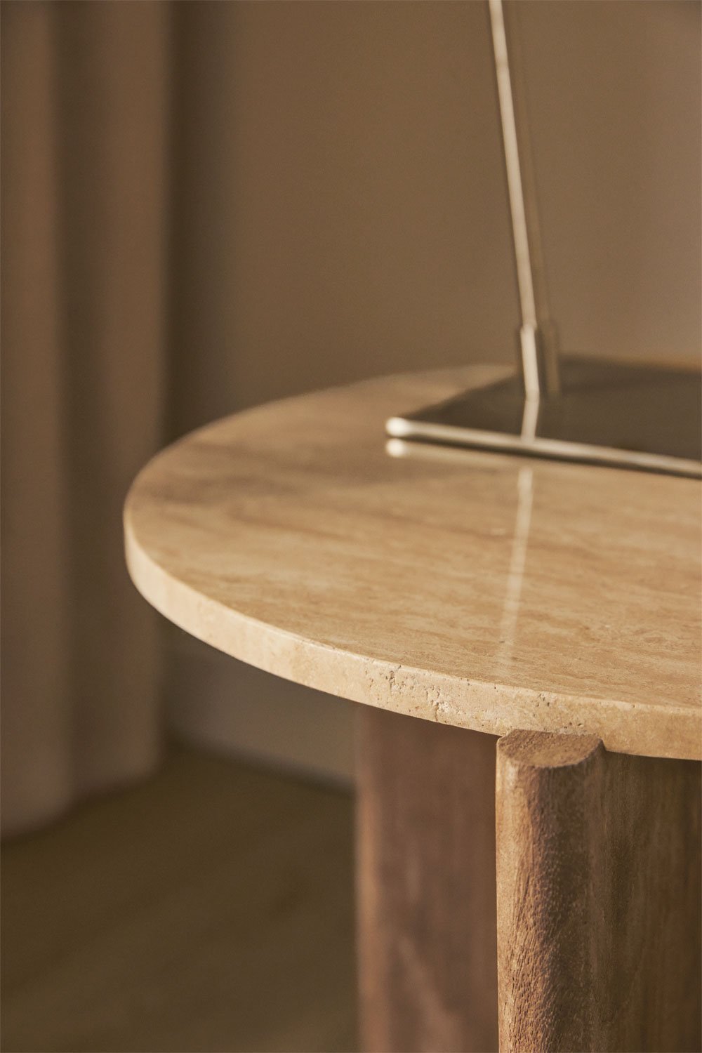 Set di 2 comodini rotondi Ø50 cm in pietra naturale e legno di mango Lavinia, immagine della galleria 2