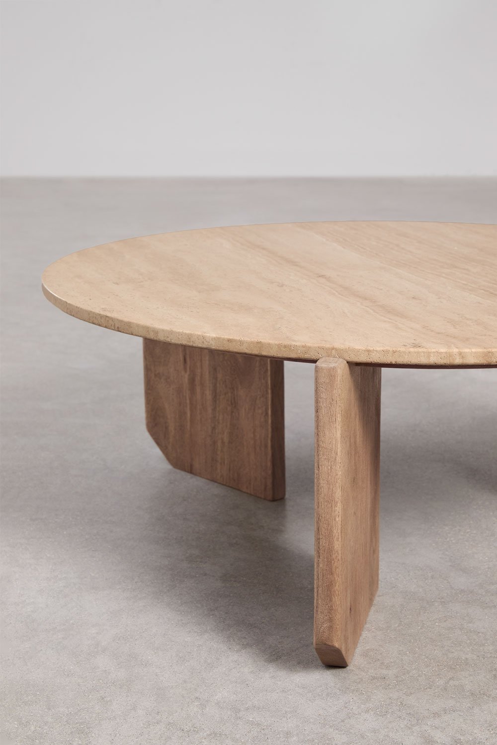 Tavolino da caffè rotondo in pietra naturale e legno di mango Lavinia, immagine della galleria 6