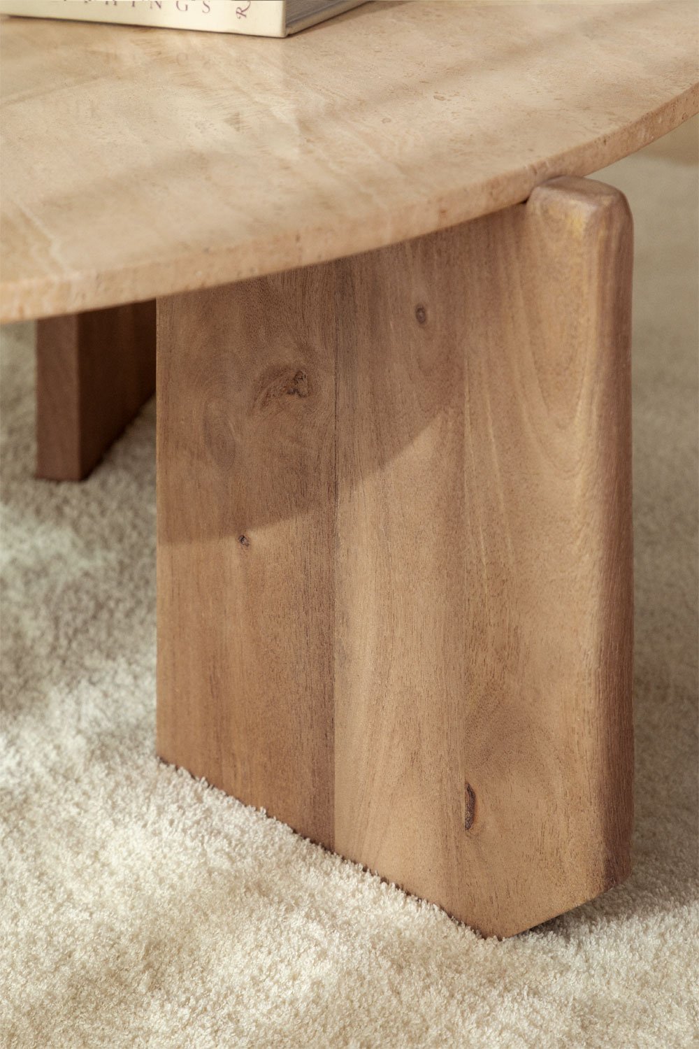 Tavolino da caffè rotondo in pietra naturale e legno di mango Lavinia, immagine della galleria 3