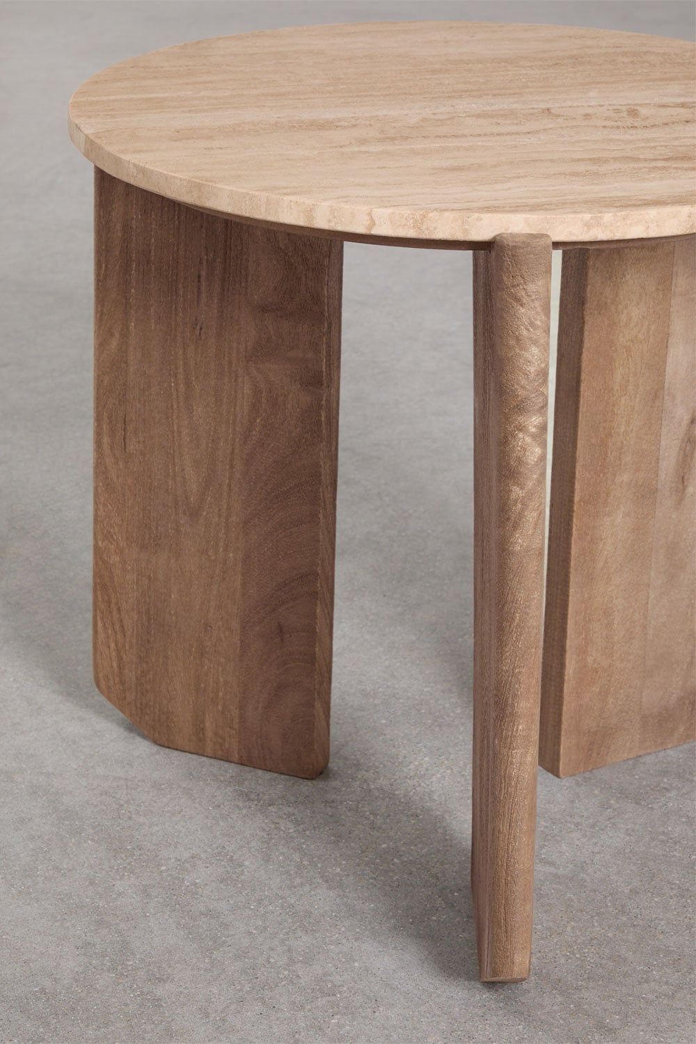 Set di 2 tavolini rotondi in pietra naturale e legno di mango Lavinia, immagine della galleria 6