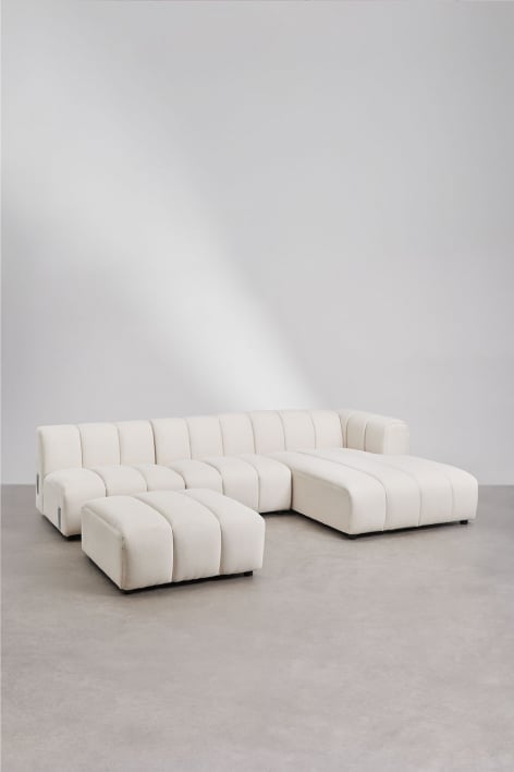 Divano componibile in 3 pezzi con chaise longue e pouf in tessuto Eliot bouclé