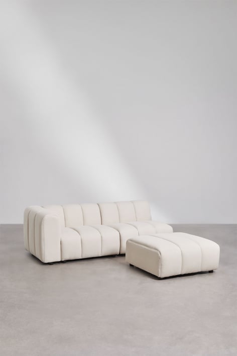 Divano angolare sinistro Eliot 2 pezzi e pouf in tessuto bouclé