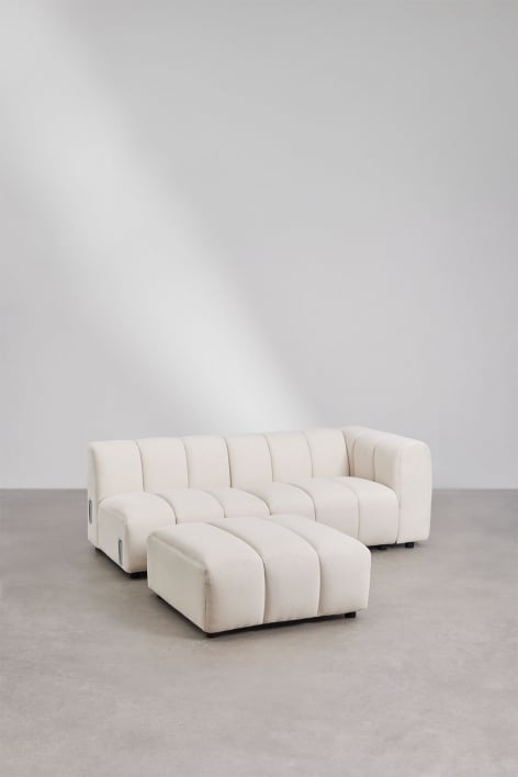 Divano angolare destro componibile 2 pezzi e pouf in tessuto bouclé Eliot