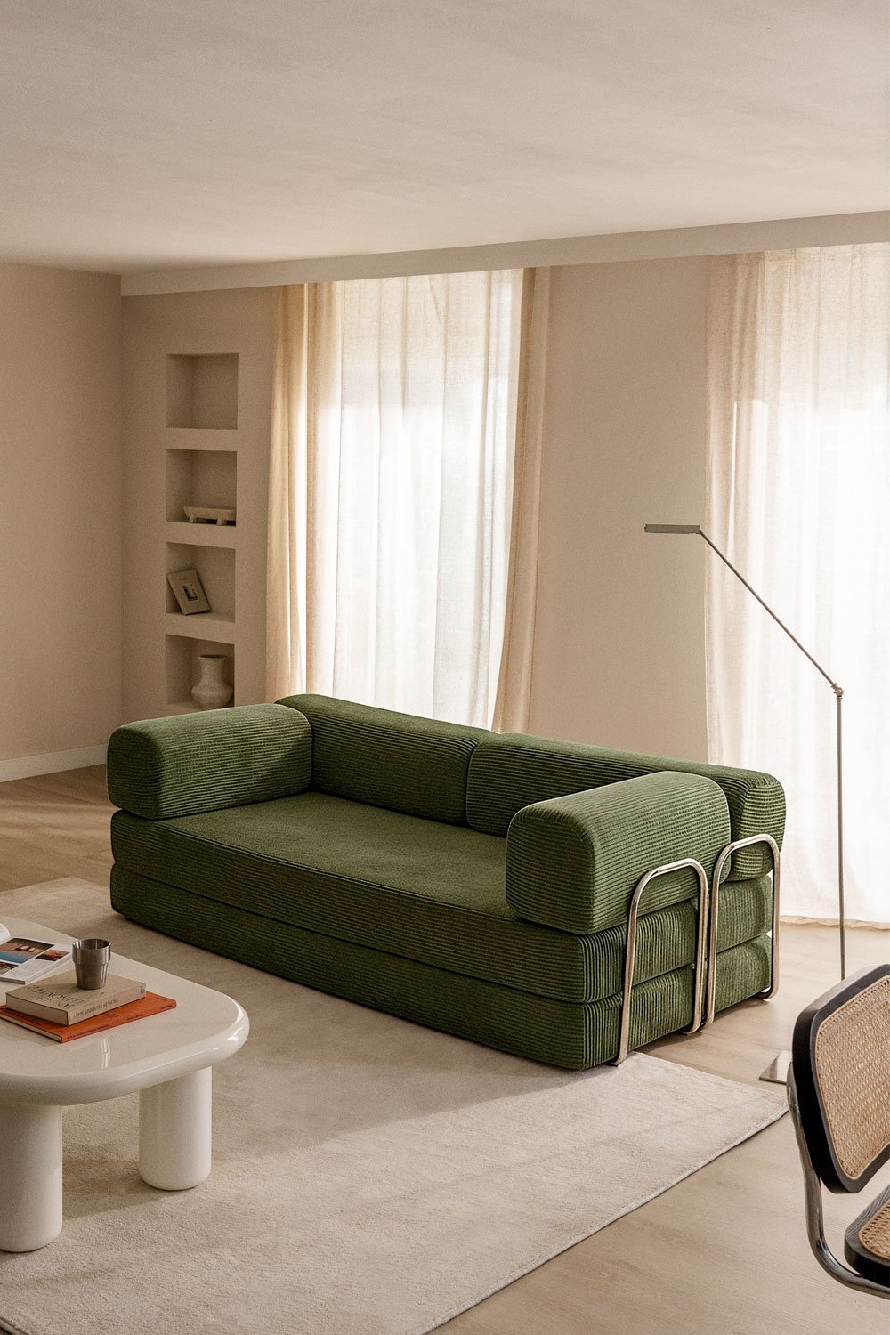 Divano letto a due posti in velluto a coste sottovuoto Igone, immagine della galleria 1