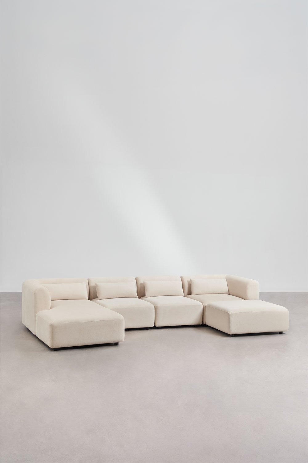 Divano modulare chaise longue sinistro a 4 pezzi con pouf Fogler, immagine della galleria 1