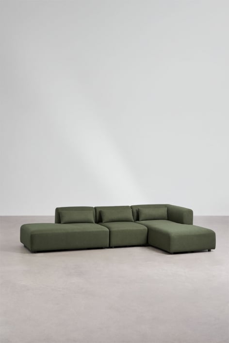 Divano modulare chaise longue destro a 3 pezzi con divano Fogler - Ciniglia Verde Salvia