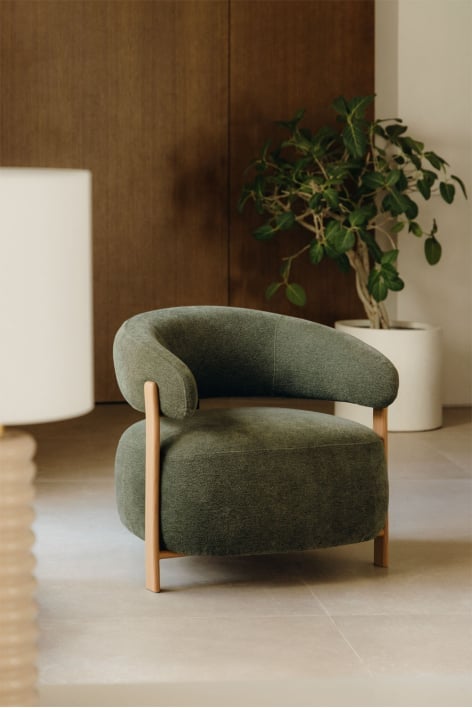 Poltrona in tessuto chenille e ferro Jolie - Marrone Legno Naturale