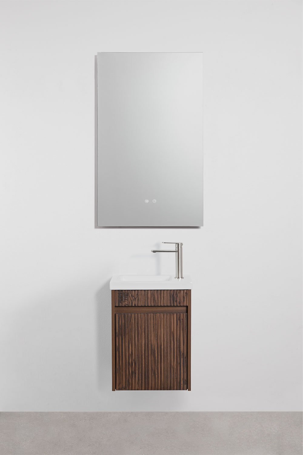 Set di mobili da bagno sospesi in legno con lavabo integrato Narek, immagine della galleria 1