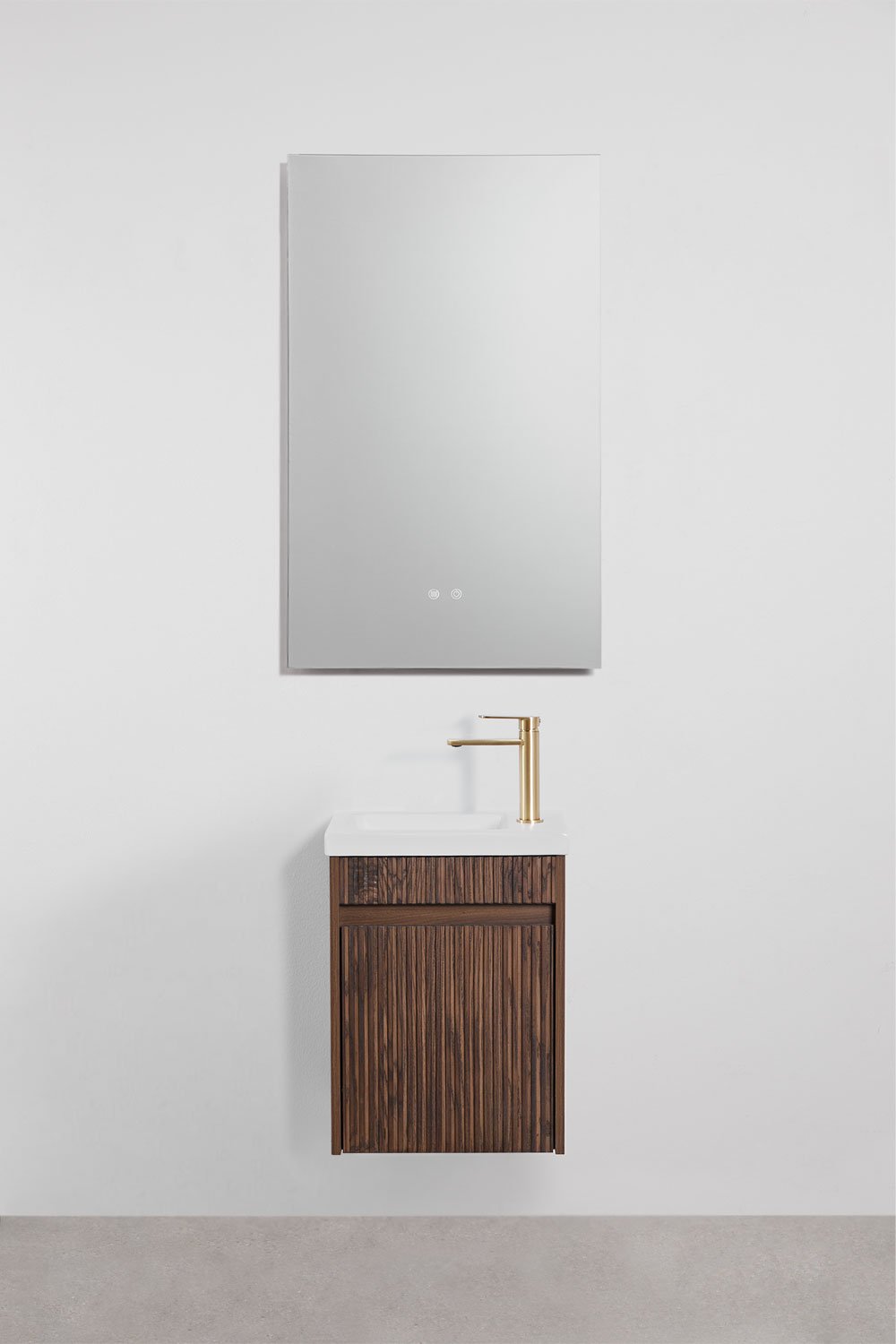 Set di mobili da bagno sospesi in legno con lavabo integrato Narek, immagine della galleria 1
