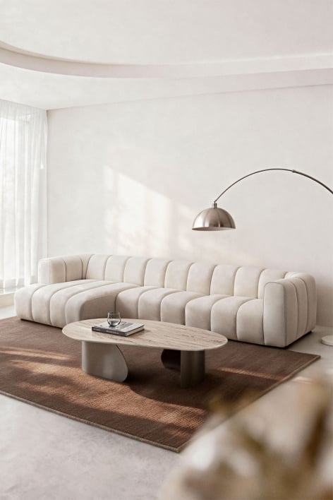 Divano modulare chaise longue sinistro a 3 pezzi in tessuto bouclé Eliot - Bouclé Beige Crema