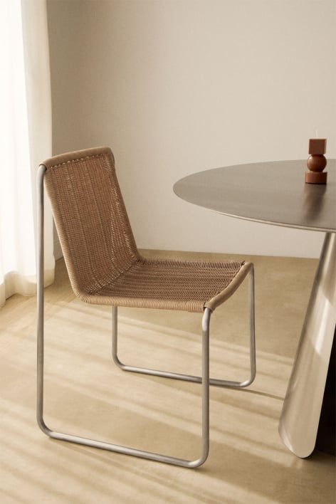 Omaha sedia da pranzo in acciaio inossidabile e rattan sintetico