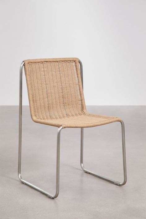 Set di 4 sedie da pranzo in acciaio inossidabile e rattan sintetico Omaha