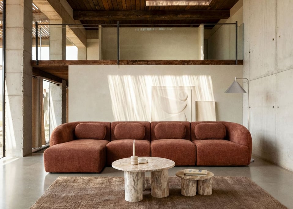 Divano modulare chaise longue sinistro in 4 pezzi in ciniglia Coquette - Ciniglia marrone ruggine