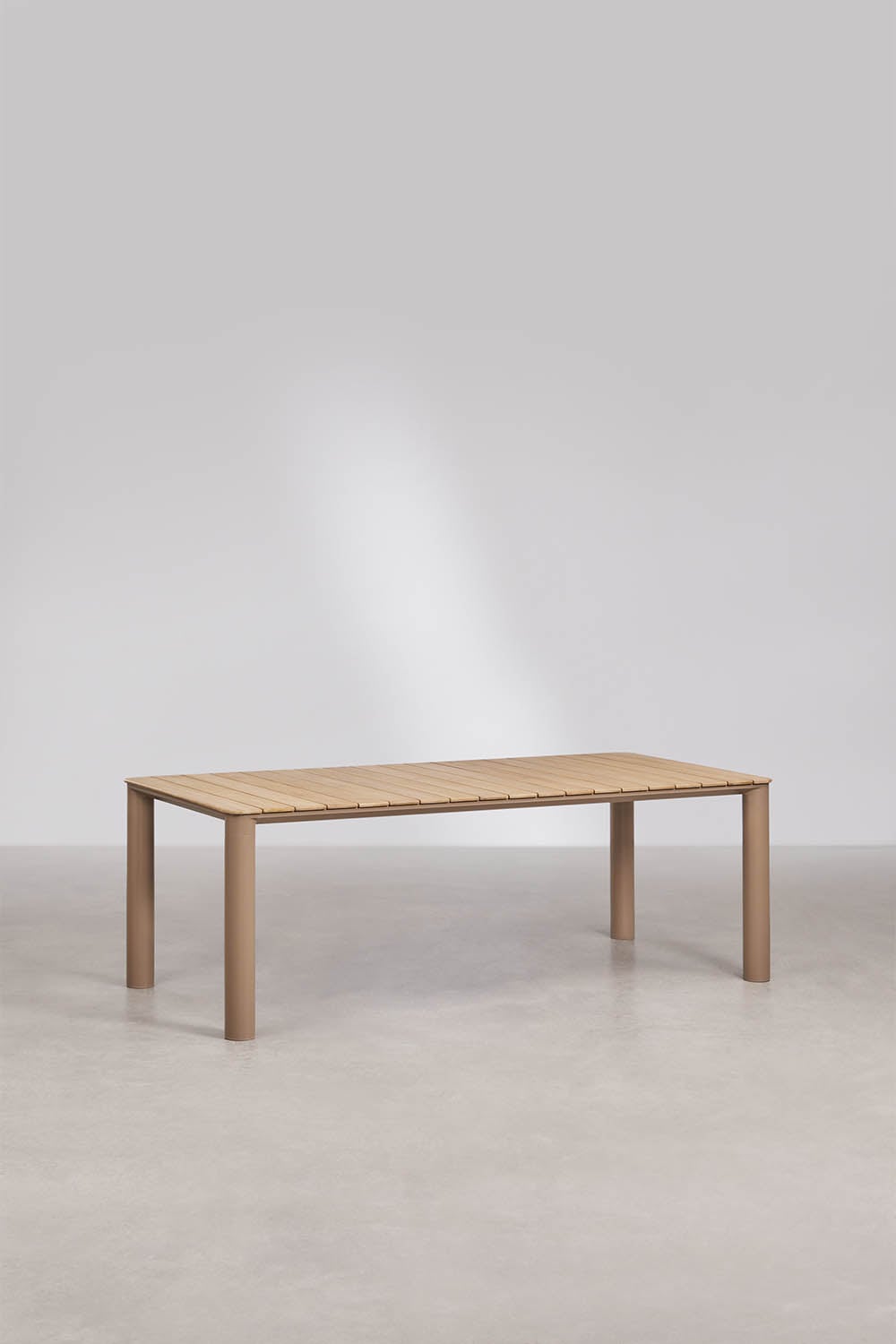 Tavolo da giardino rettangolare 220x100 cm in alluminio e legno di teak Sirka, immagine della galleria 1