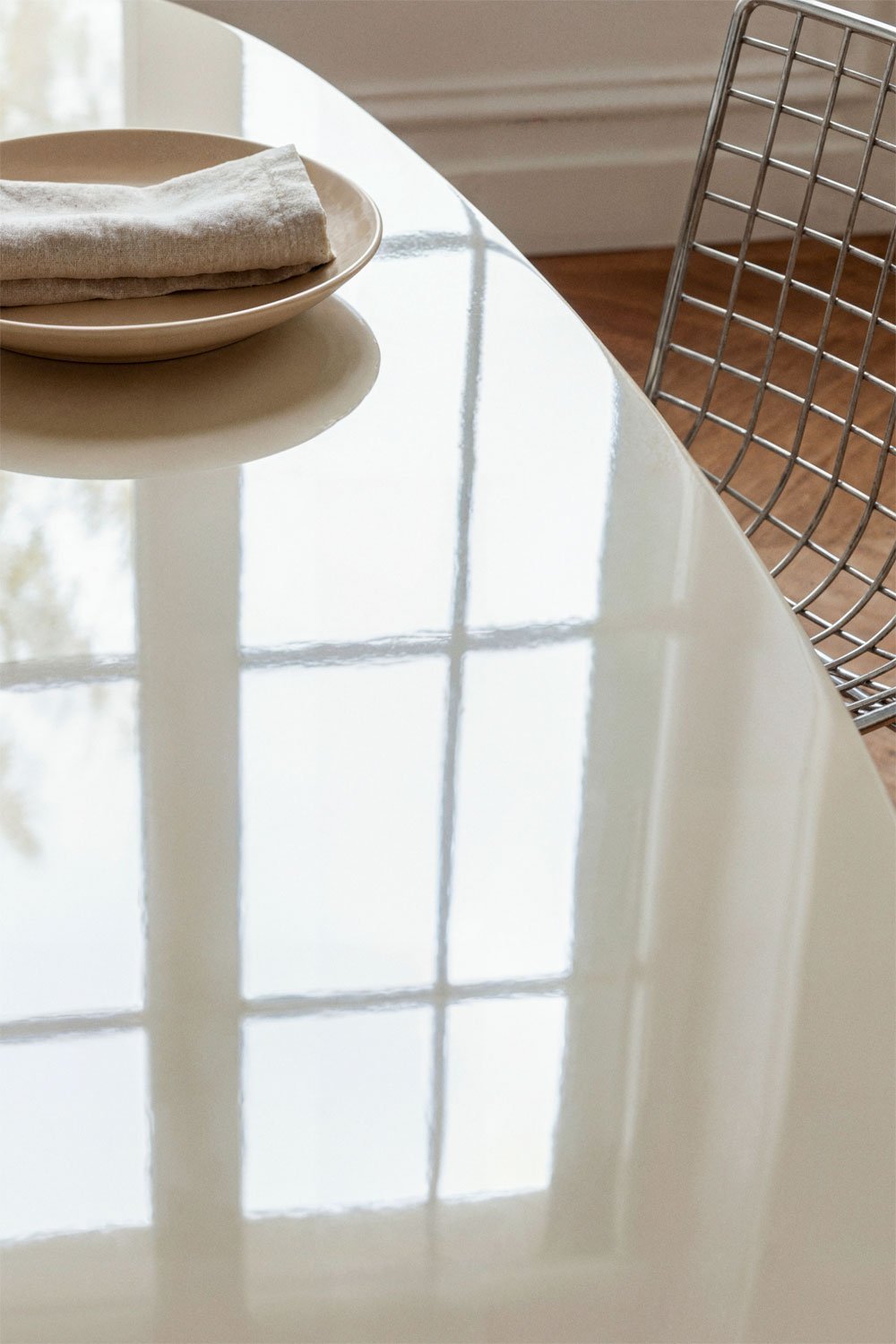 Oval dining table 220x110 cm in tempered glass and MDF Asgri, immagine della galleria 2