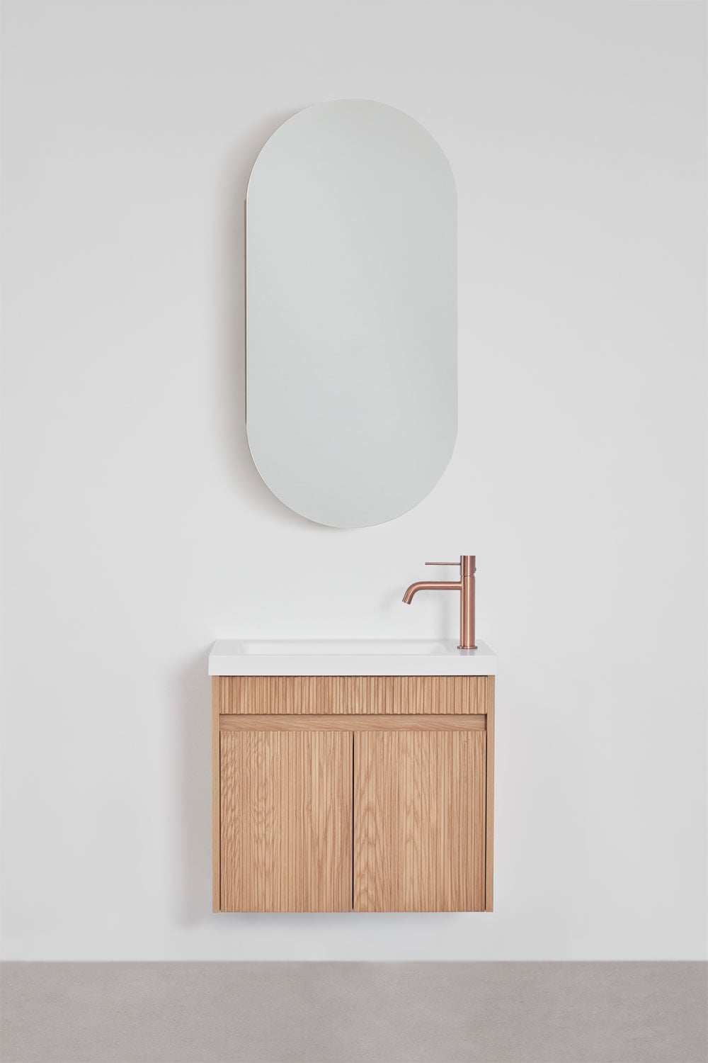 Set di mobili da bagno sospesi in legno con lavabo integrato Narek, immagine della galleria 3