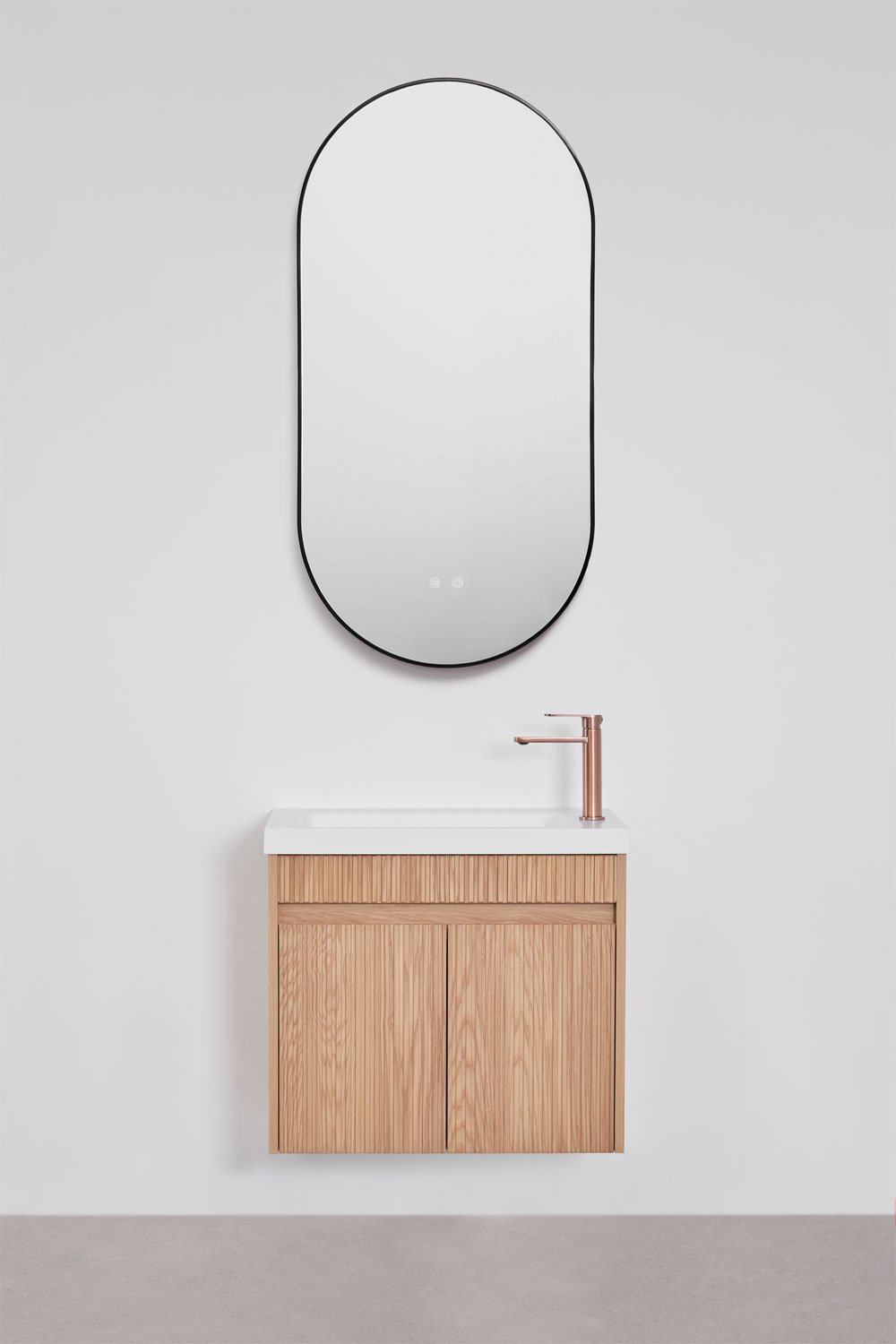 Set di mobili da bagno sospesi in legno con lavabo integrato Narek, immagine della galleria 3