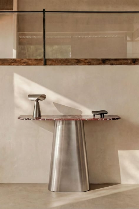 Consolle ingresso 120x40 cm in pietra naturale e acciaio inossidabile Moreila