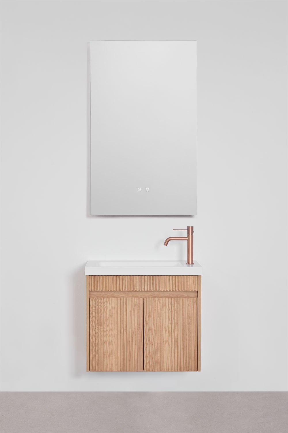 Set di mobili da bagno sospesi in legno con lavabo integrato Narek, immagine della galleria 3