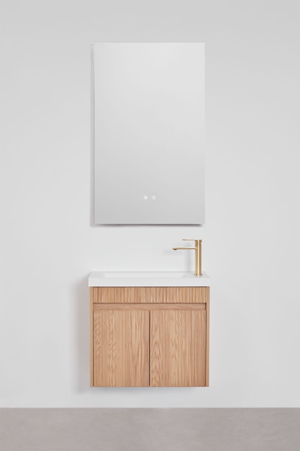 Set di mobili da bagno sospesi in legno con lavabo integrato Narek, immagine della galleria 3