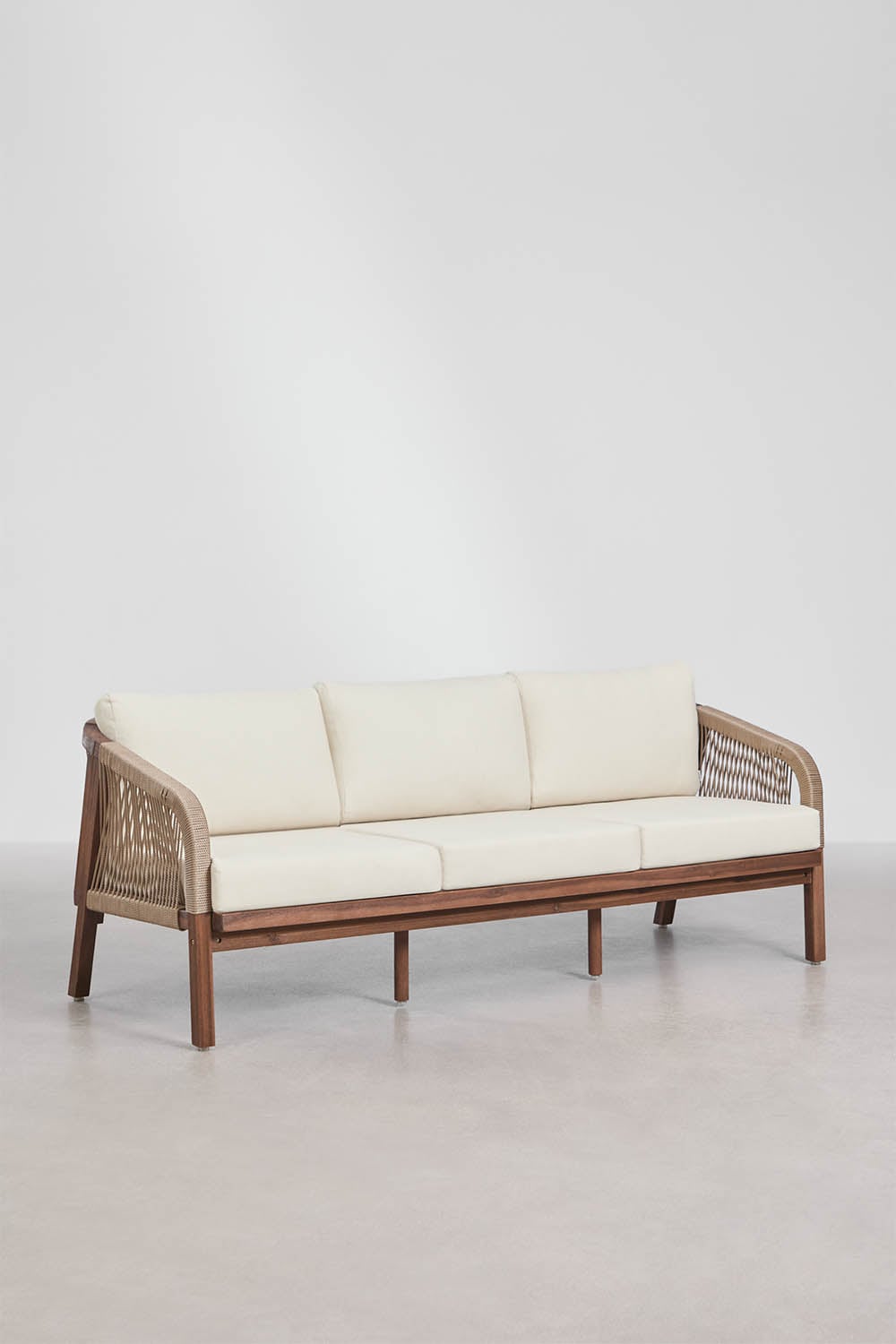 Set da giardino con divano 3 posti, 2 poltrone e tavolino in legno di acacia Dubai, immagine della galleria 4