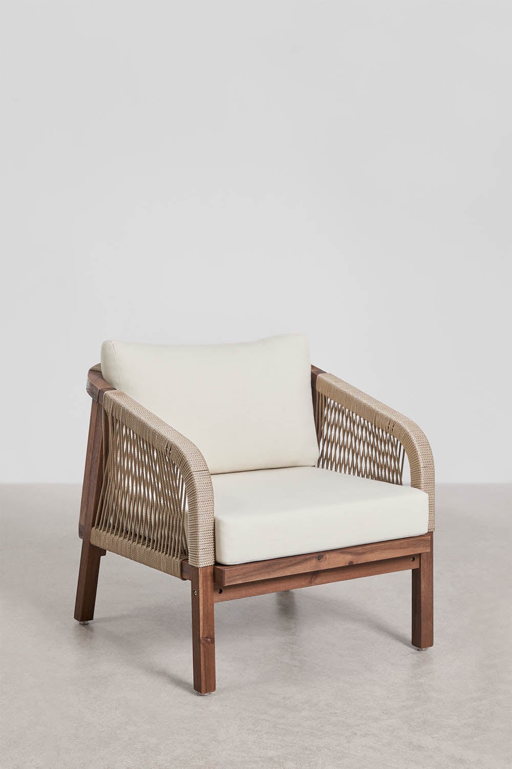 Set da giardino con divano 3 posti, 2 poltrone e tavolino in legno di acacia Dubai, immagine della galleria 7