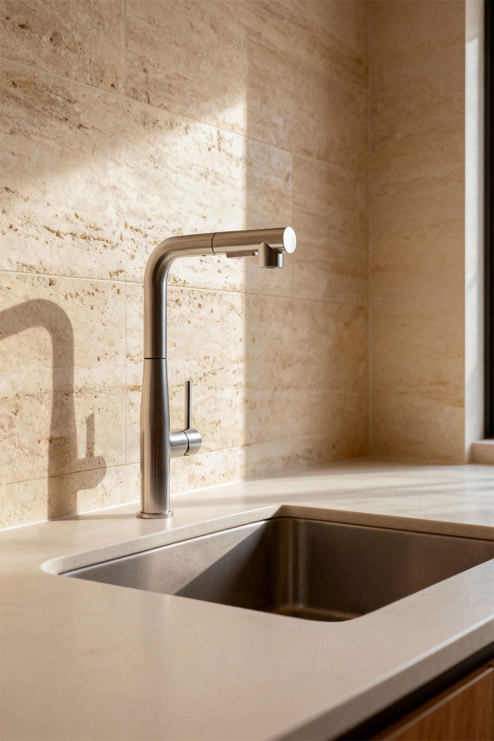 Rubinetto da cucina con beccuccio alto estraibile in acciaio inox Olyt, immagine della galleria 1