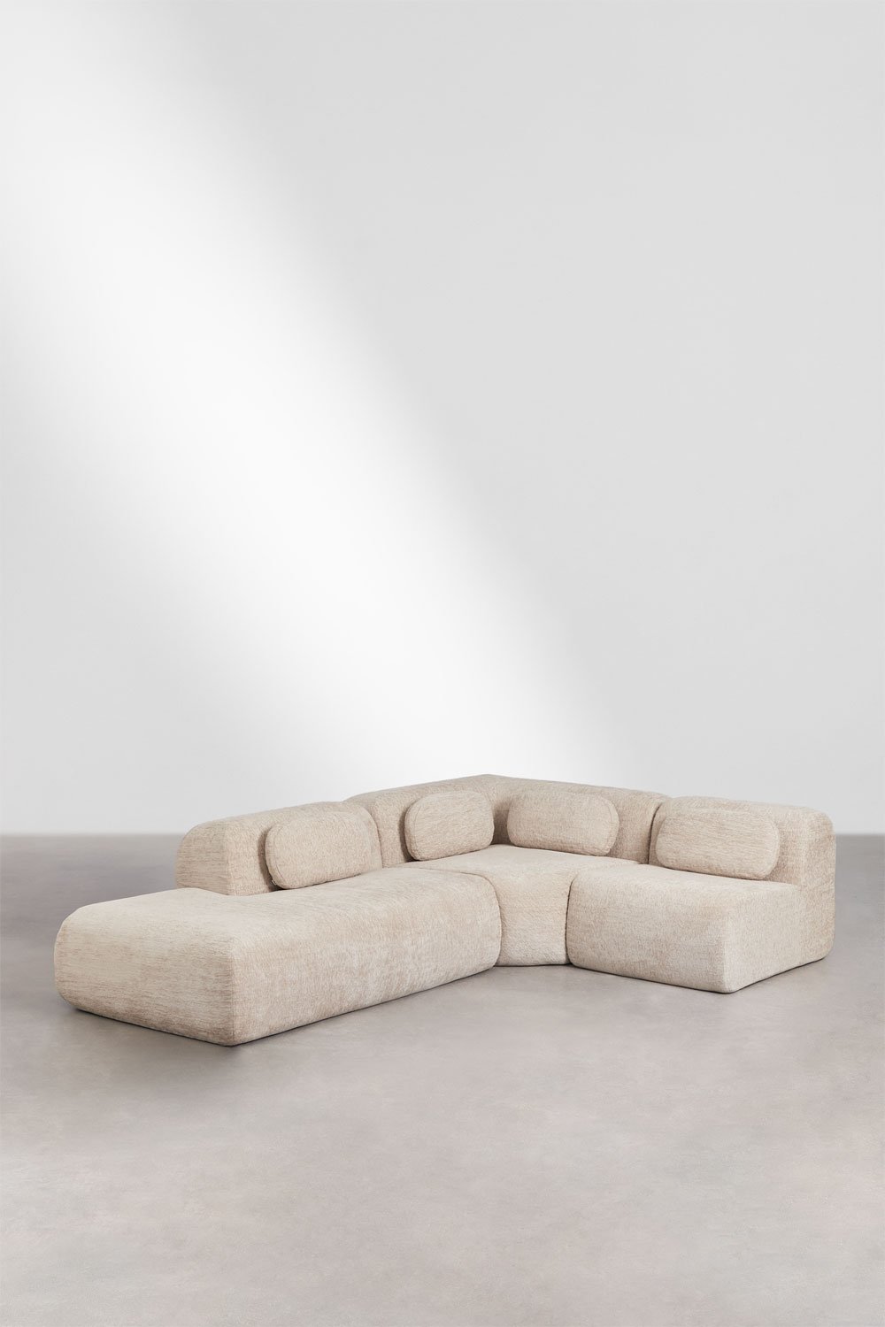 Divano modulare angolare a 3 pezzi con chaise longue sinistra in ciniglia confezionato sottovuoto Merida, immagine della galleria 3