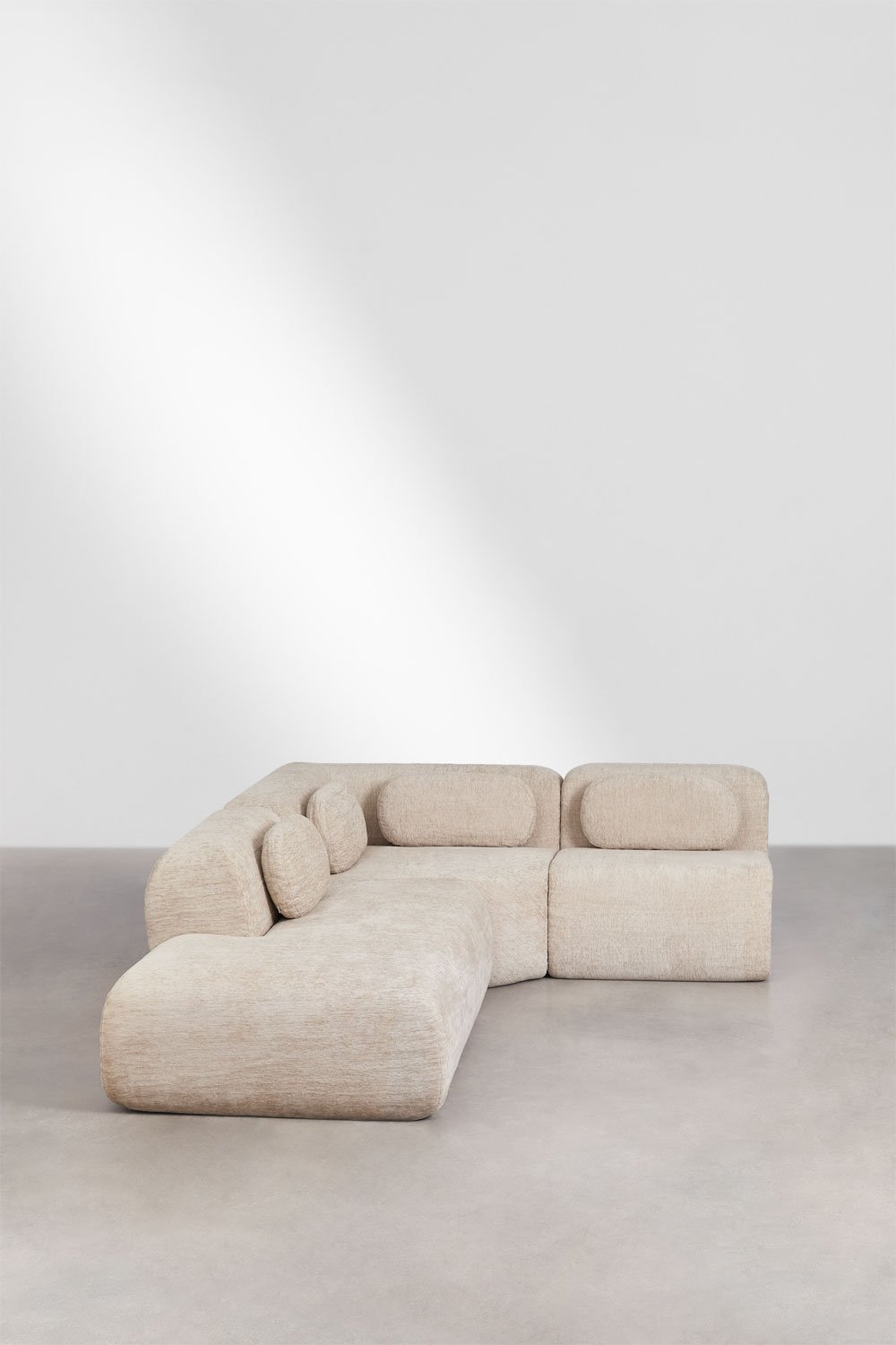 Divano modulare angolare a 3 pezzi con chaise longue sinistra in ciniglia confezionato sottovuoto Merida, immagine della galleria 5