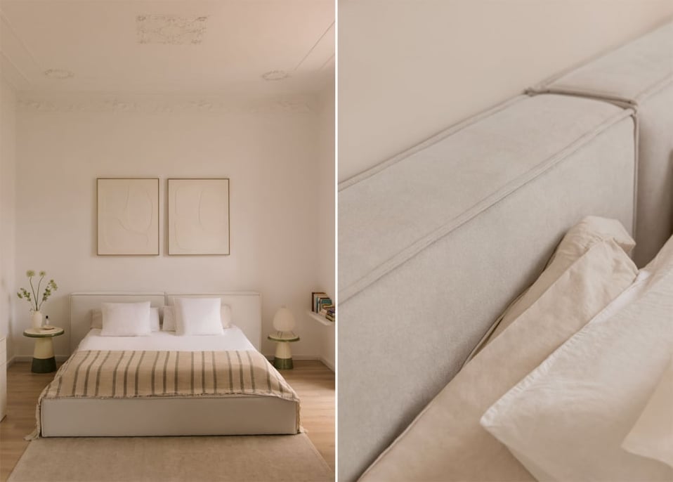 Letto per materasso 160x200cm con contenitore ribaltabile in ciniglia bianco sporco Lunari