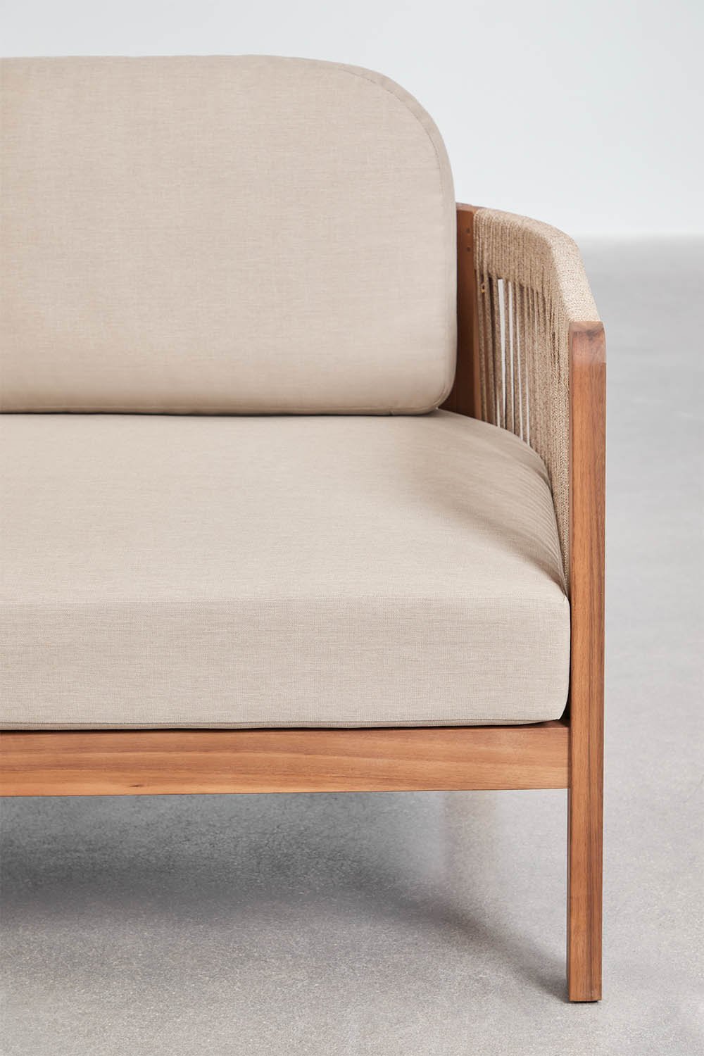 Divano da giardino Serel a 2 posti in legno di acacia e corda intrecciata, immagine della galleria 6