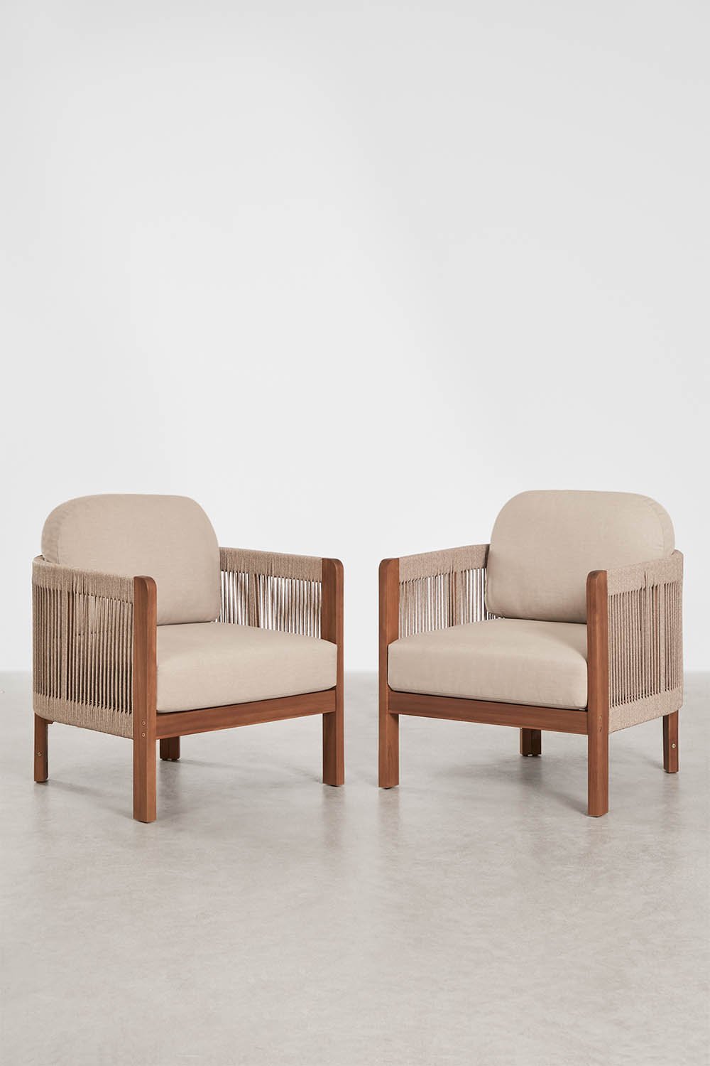 Confezione da 2 poltrone da giardino in legno di acacia e corda intrecciata Serel, immagine della galleria 1