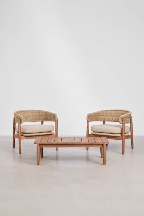 Set da giardino con 2 poltrone e tavolino in legno di acacia Ribeira