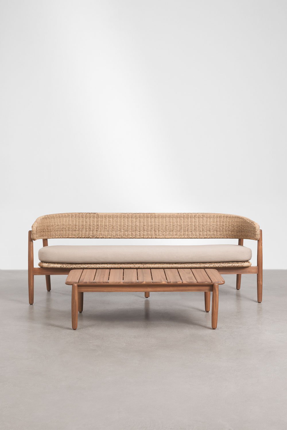 Set da giardino con divano 3 posti e tavolino in legno di acacia Ribeira, immagine della galleria 1