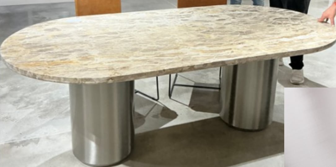[* ] Gamba per tavolo da pranzo ovale 220x110 cm in acciaio inossidabile Luceida, immagine della galleria 2