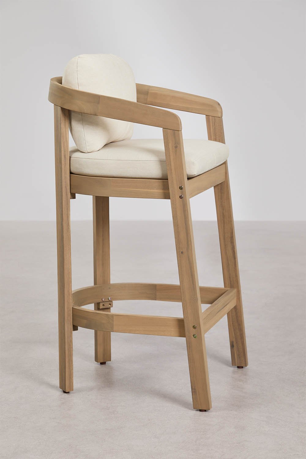 Sgabello alto in legno di acacia Uleno, immagine della galleria 2