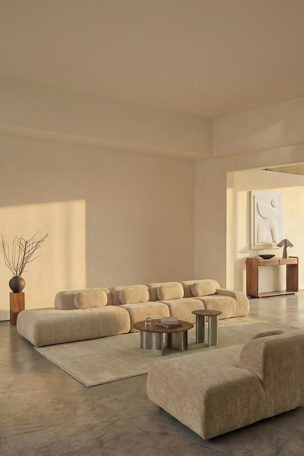 Divano modulare angolare a 4 pezzi con chaise longue sinistra in ciniglia confezionato sottovuoto Merida, immagine della galleria 1