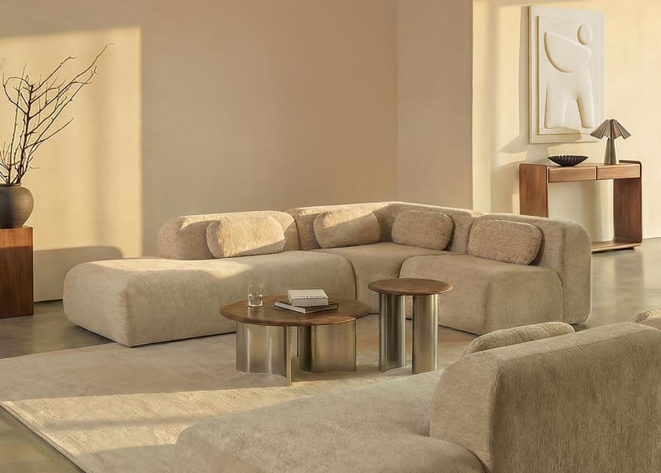 Divano modulare angolare a 3 pezzi con chaise longue sinistra in ciniglia confezionato sottovuoto Merida